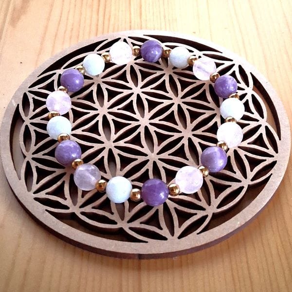 bracelet lithothérapie en pierres naturelles lépidolite, jade blanc et quartz rose