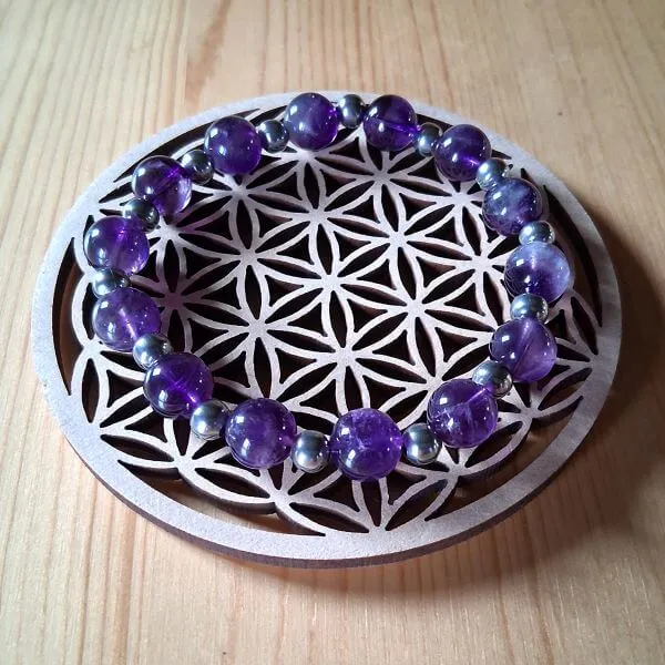 bracelet améthyste en perles naturelles diamètre 8 ou 10mm avec perles intercalaires