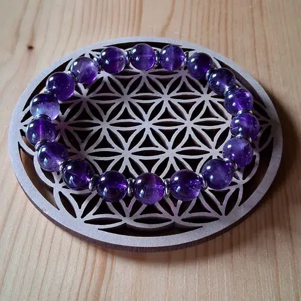 bracelet améthyste en perles naturelles diamètre 8 ou 10mm avec perles intercalaires