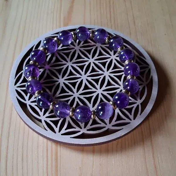 bracelet améthyste en perles naturelles diamètre 8 ou 10mm avec perles intercalaires